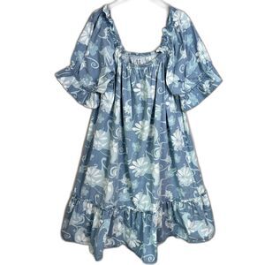 Vintage T&L Mumu Factory Hawaiian Dress Sz 2XL Blue Floral Print Aloha Wear